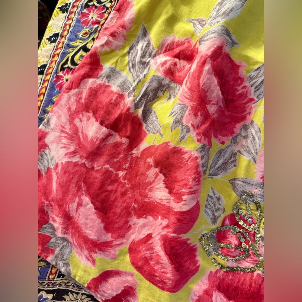 ANTHROPOLOGIE || ODILLE Sequined Peony Lore Skirt Pink and Yellow - Size 10 - Picture 4 of 8